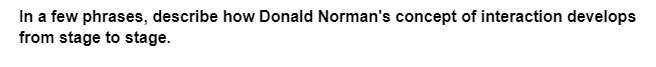 In a few phrases, describe how Donald Norman's concept of interaction develops
from stage to stage.