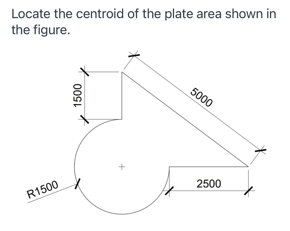 Locate the centroid of the plate area shown in
the figure.
5000
2500
R1500
000
