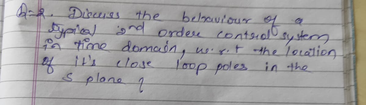 A-de Disceias the
belaaviour
qa
ordee contiol sy sterm
typial gndl ordese contsialo
time domain, w.r t the location
Loop poles in the
close
s plane t
