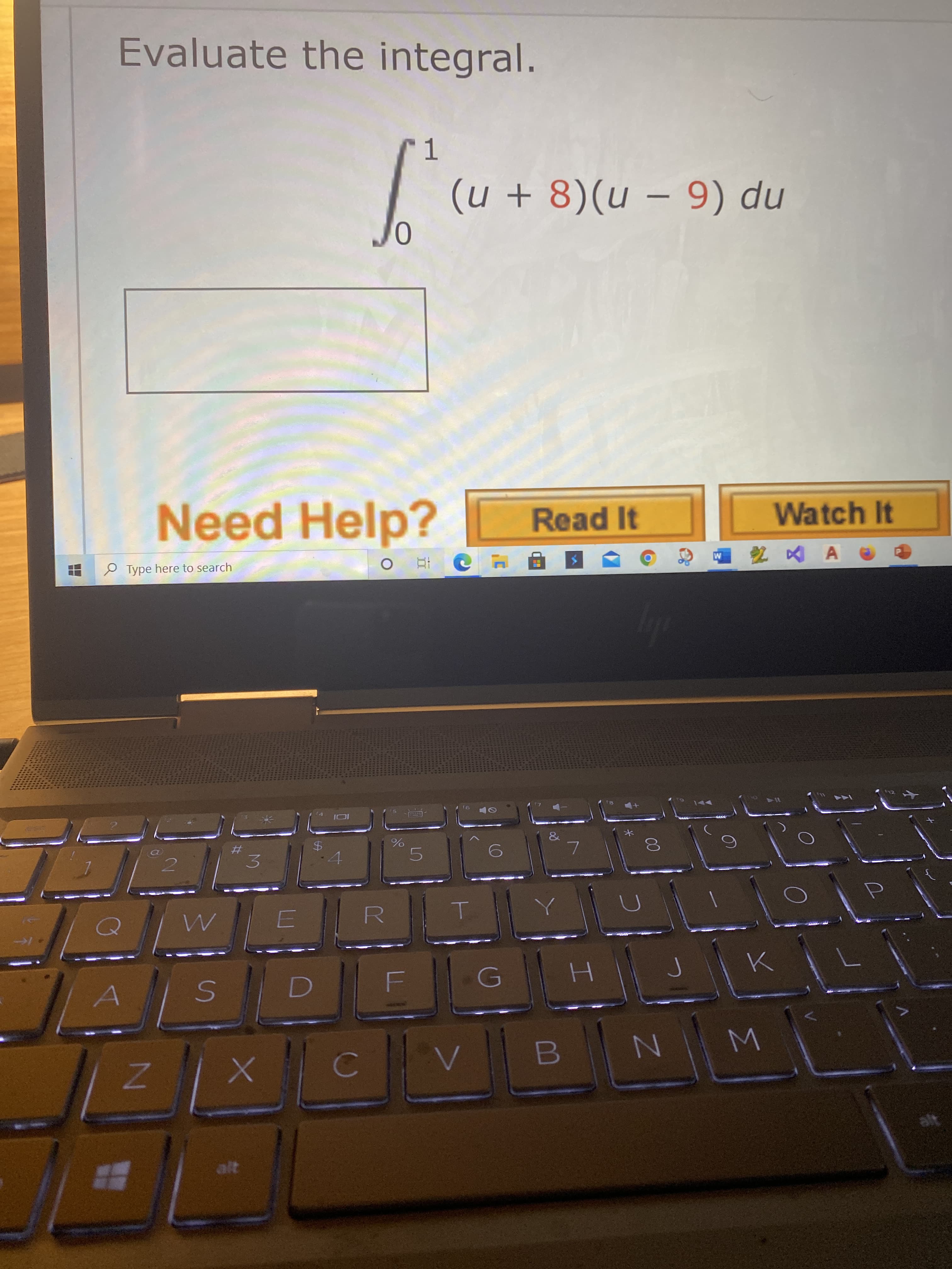 Evaluate the integral.
1
(u + 8)(u – 9) du
0,
