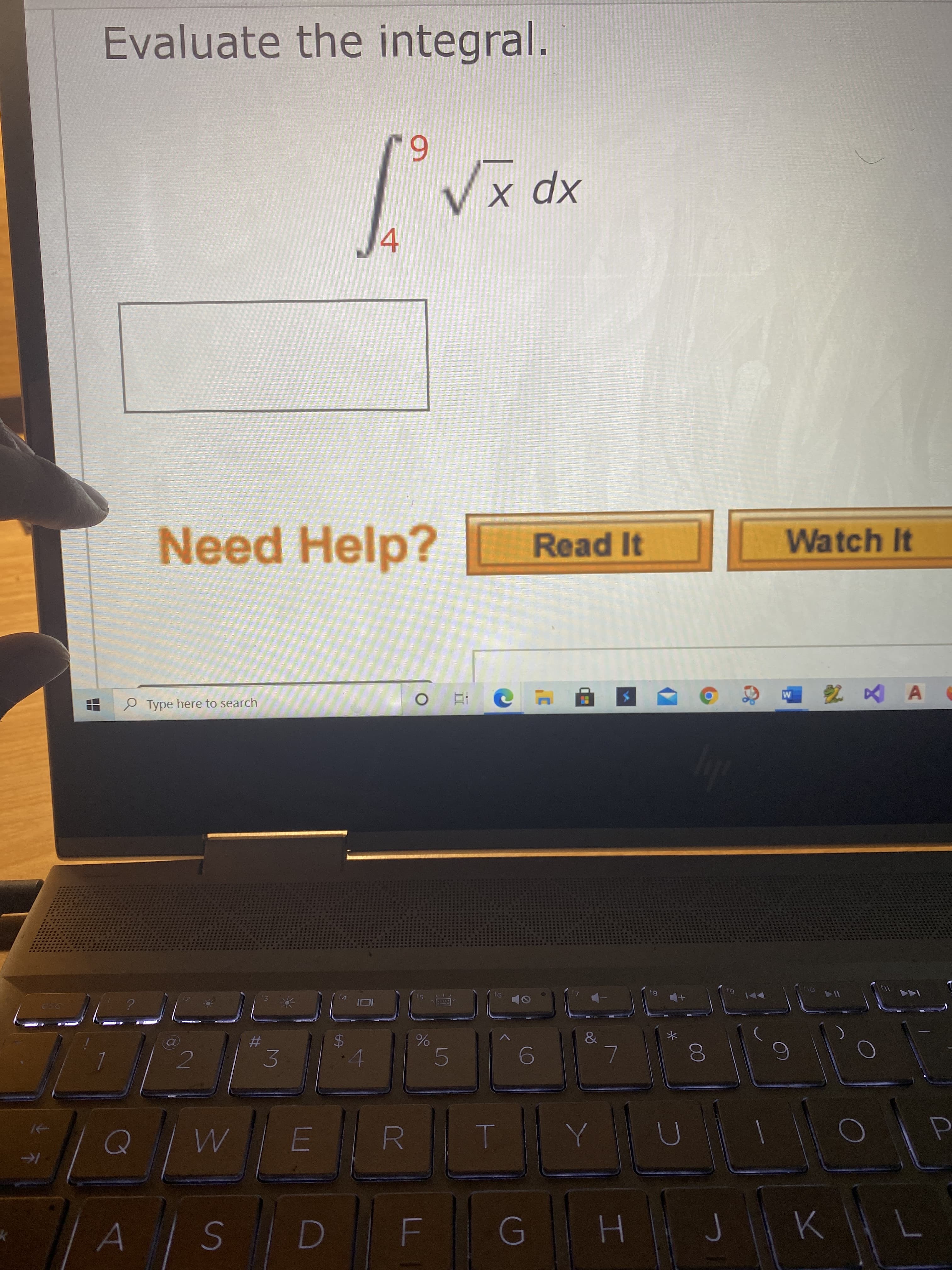 Evaluate the integral.
Vx dx
4
