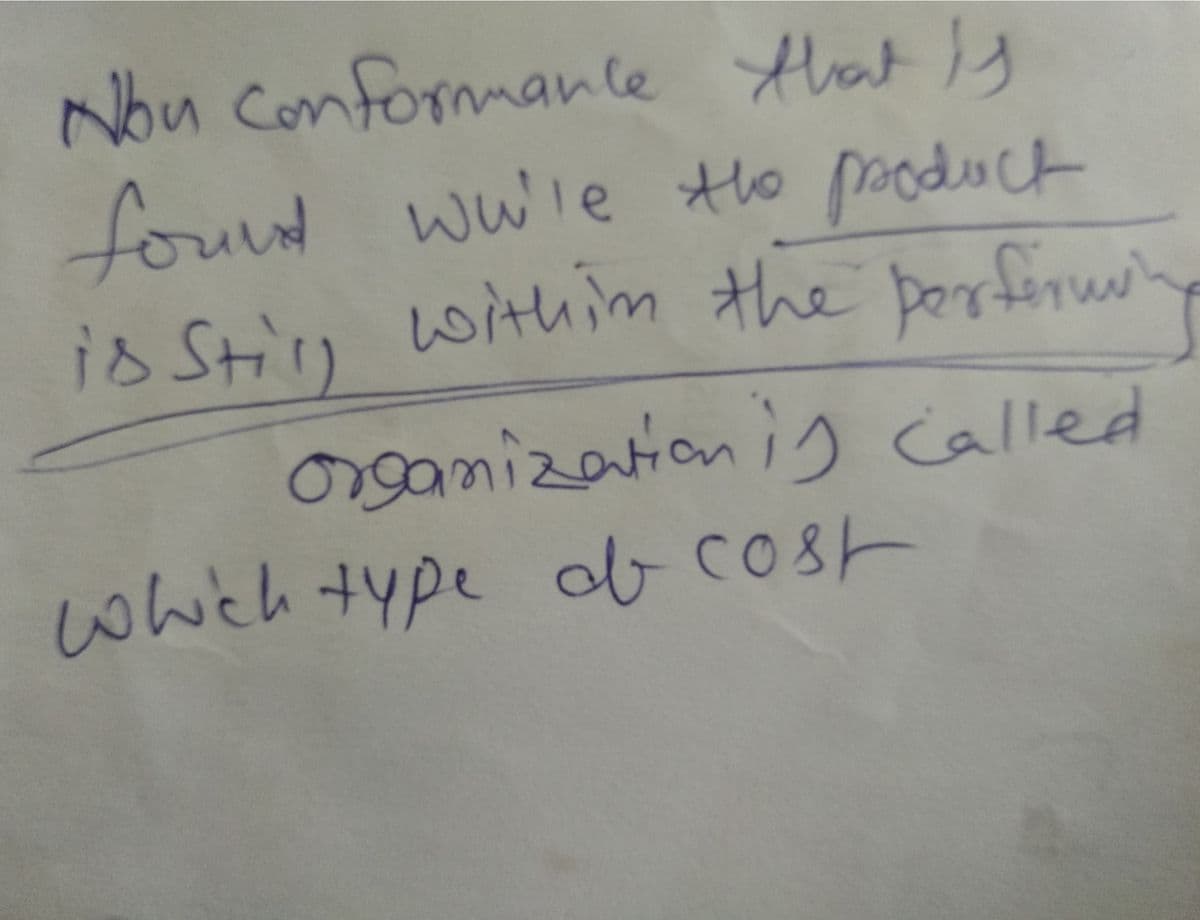 which type
Nou Conformanle tat ly
fount wwie
is Stin firunh
the pooduct
withim the per
orgamization
ng called
whch type b cost
