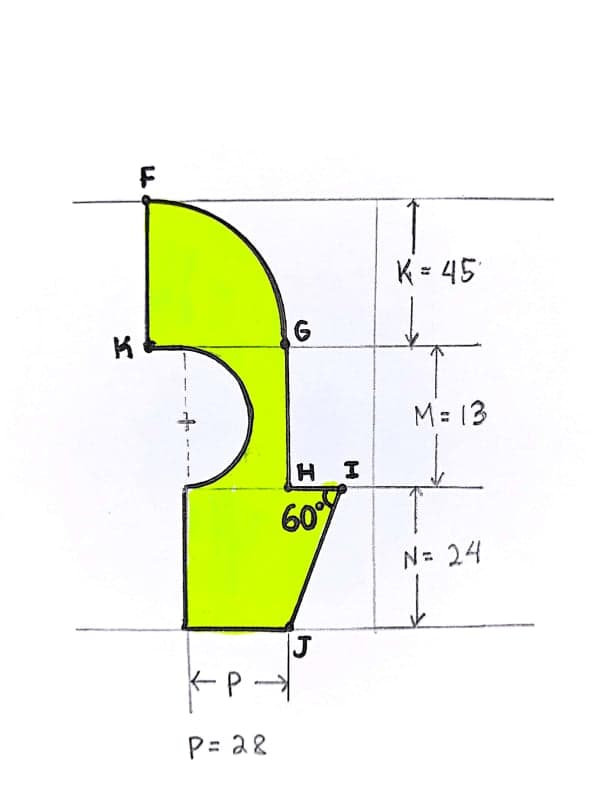 K = 45
M= 13
H I
60
N= 24
J
P= 28
