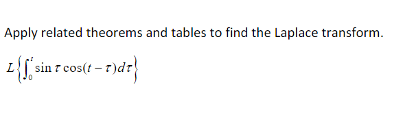 Apply related theorems and tables to find the Laplace transform.
L sin 7 cos(t –7)dr
