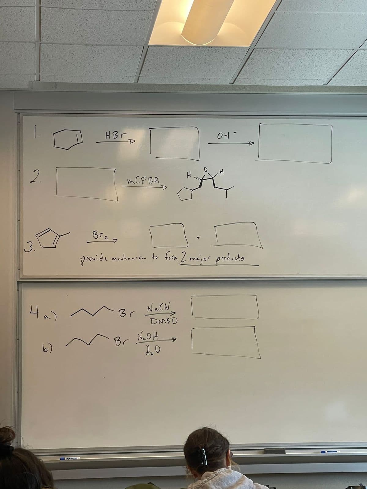 2.
3.
4a)
b)
HBr
терва
27
всг
provide mechanism to form 2 major products.
Br
Br
NaCN
DMSD
HÅ
NaOH
H₂O
OH-