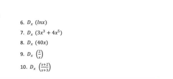 6. D, (Inx)
7. D, (3x³ + 4x³)
8. D, (40x)
9. Dx
10. D.
