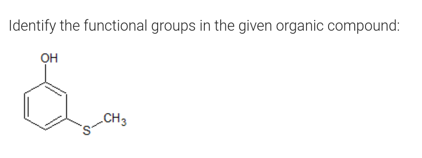 Identify the functional groups in the given organic compound:
OH
CH3
