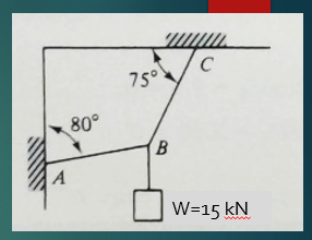 C
75°
80°
B
A
W=15 kN
