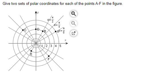 Give two sets of polar coordinates for each of the points A-F in the figure.
Q
D.
B.
12345