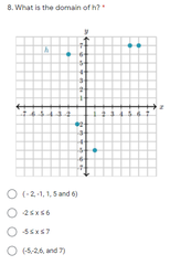 8. What is the domain of h?
O (-2.1, 1, Sand 6)
O 25x56
O ssxs7
O (5-26, and 7)
