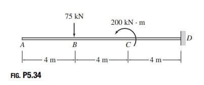 75 kN
200 kN · m
D
A
B
4 m
4 m-
4 m
-
FIG. P5.34
