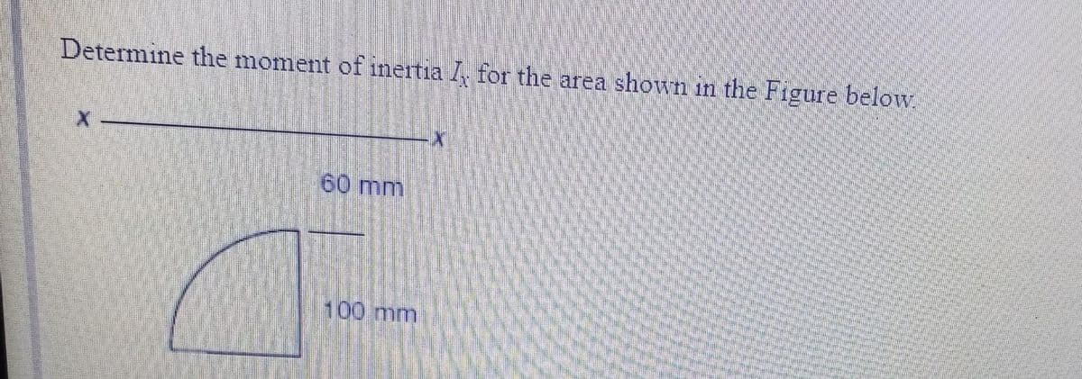 Determine the moment of inertia I for the area shown in the Figure below
60 mm
