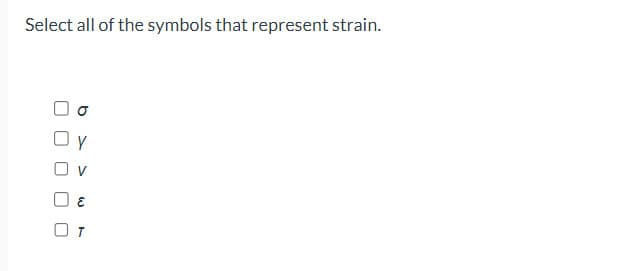 Select all of the symbols that represent strain.
Oy