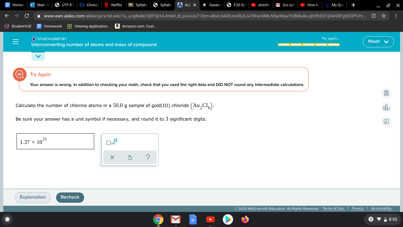 Calculate the number of chlorine atoms in a 50.0 g sample of gold(III) chloride (Au,Cl,).
Be sure your answer has a unit symbol if necessary, and round it to 3 significant digits.
