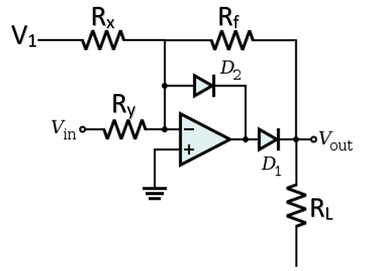 Rx
V1 W
Rf
D2
Ry
VinW
+
out
D1
RL
