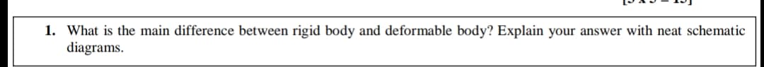 1. What is the main difference between rigid body and deformable body? Explain your answer with neat schematic
diagrams.
