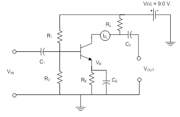 Vcc = 9.0 V
R.
(lc
R:
VE
C:
VOUT
VIN
R2
RE
CE
HE
