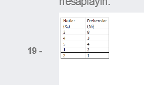 пesaplayin.
Notlar
Frekenslar
(X)
(Ni)
3
4
3
4
19 -
1
2
2
1
