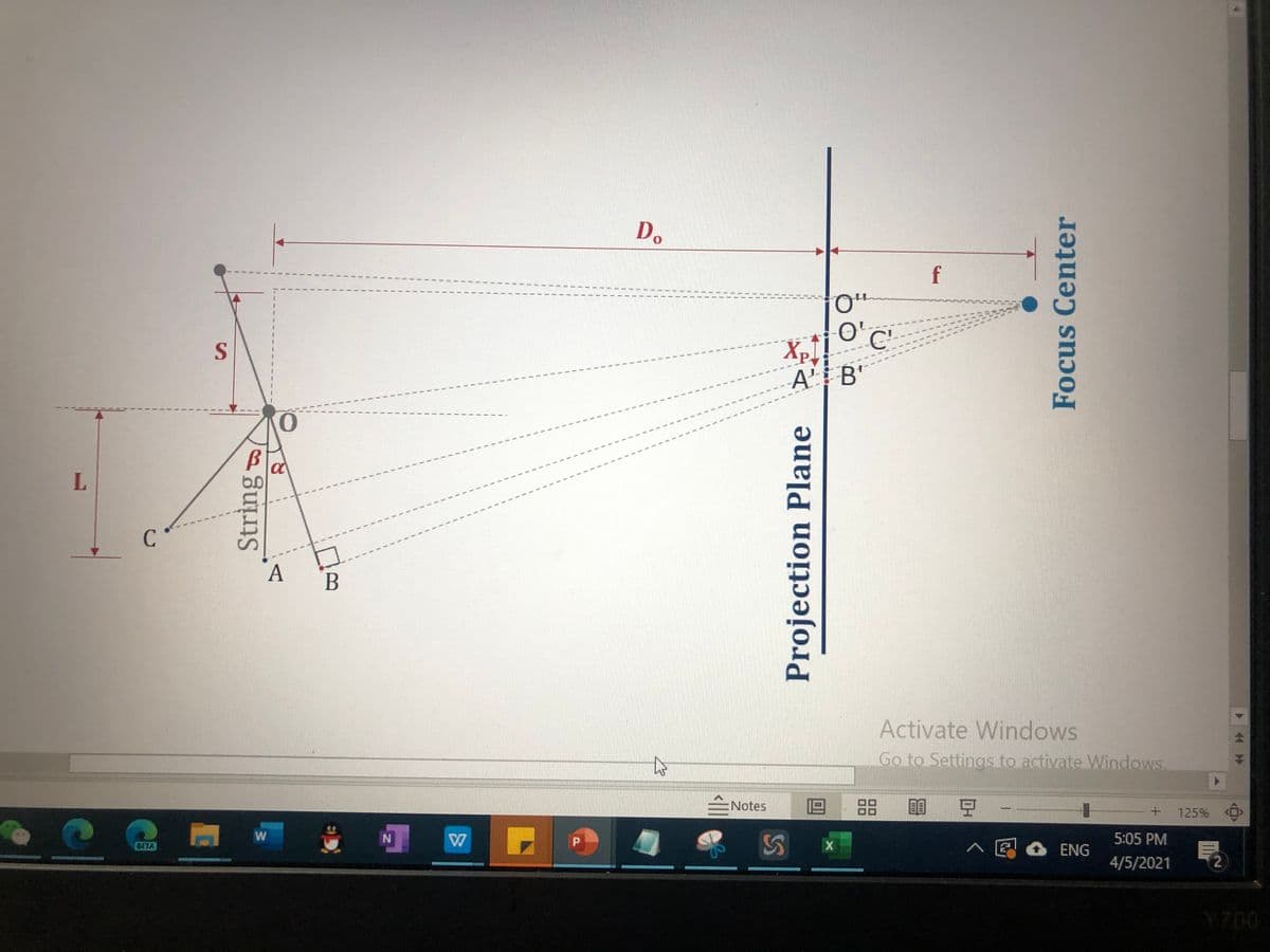 Do
O'
C'
Xp
A' B'
C
A
Activate Windows
Go to Settings to activate Windows.
ENotes
125%
5:05 PM
S
CETA
ENG
4/5/2021
Y700
String
<||
Projection Plane
00
00
Focus Center
ト 4 *
