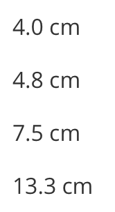 4.0 cm
4.8 ст
7.5 сm
13.3 сm
