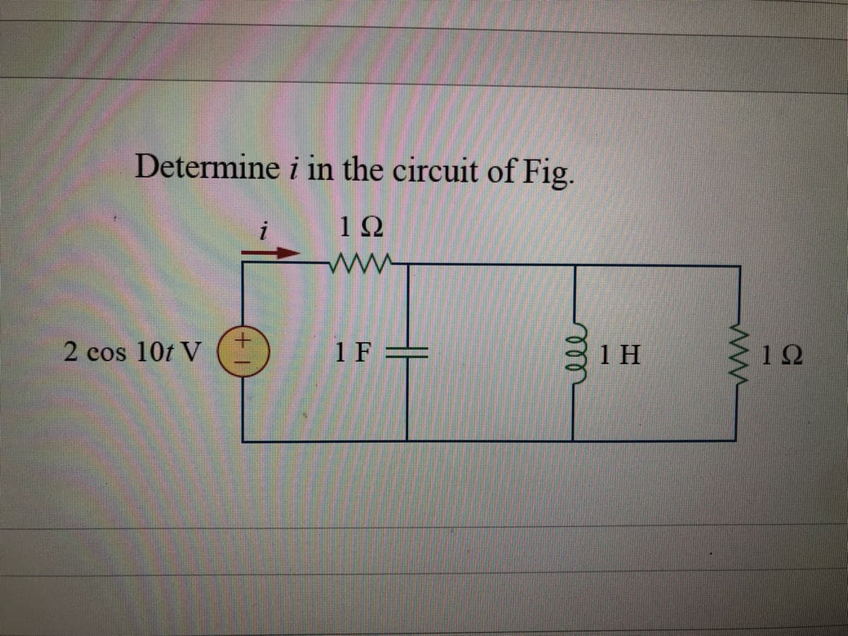 Determine i in the circuit of Fig.
i
12
2 cos 10t V
1 F
1 H
12
ele
