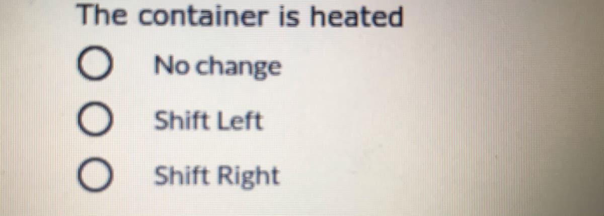 The container is heated
No change
Shift Left
Shift Right
