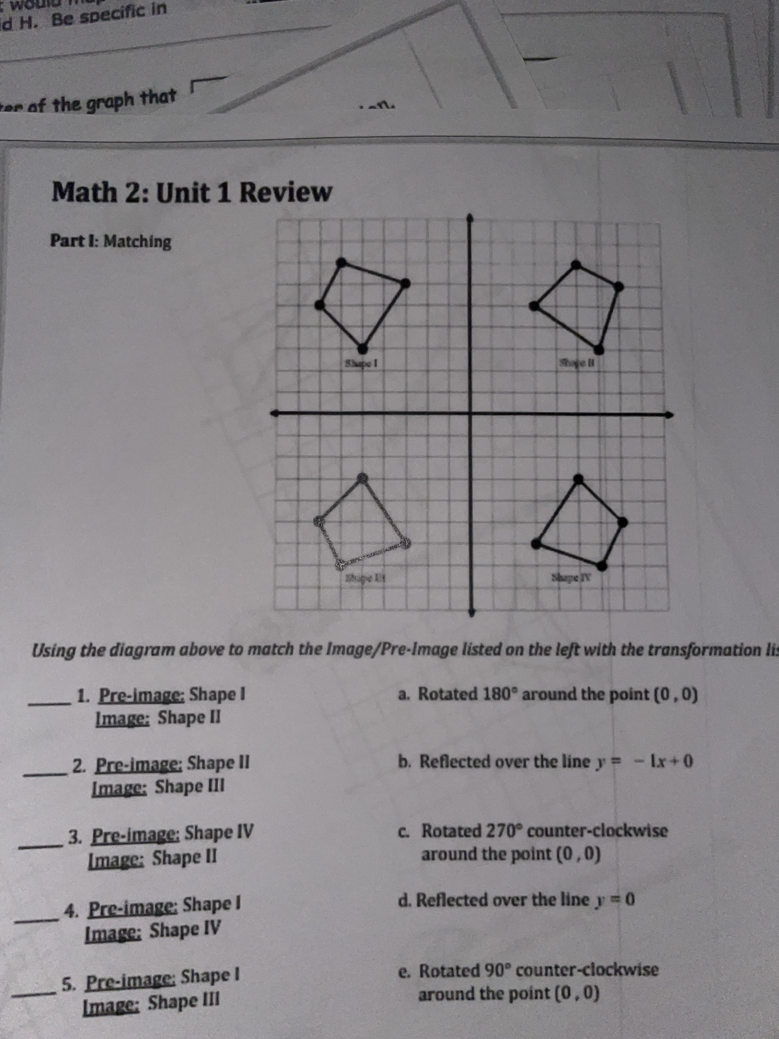 Math 2: Unit 1 Review
