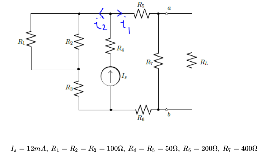 R₁
Is
M
=
M
R₂
m
R3-
12mA, R₁ R₂ = R3
=
RA
Is
R5
M
R7
M
R6
b
M
RL
= 1000, R4 = R5 = 50, R6 = 2000, R7 = 4000