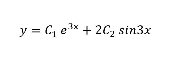 y = C, e3x + 2C2 sin3x
