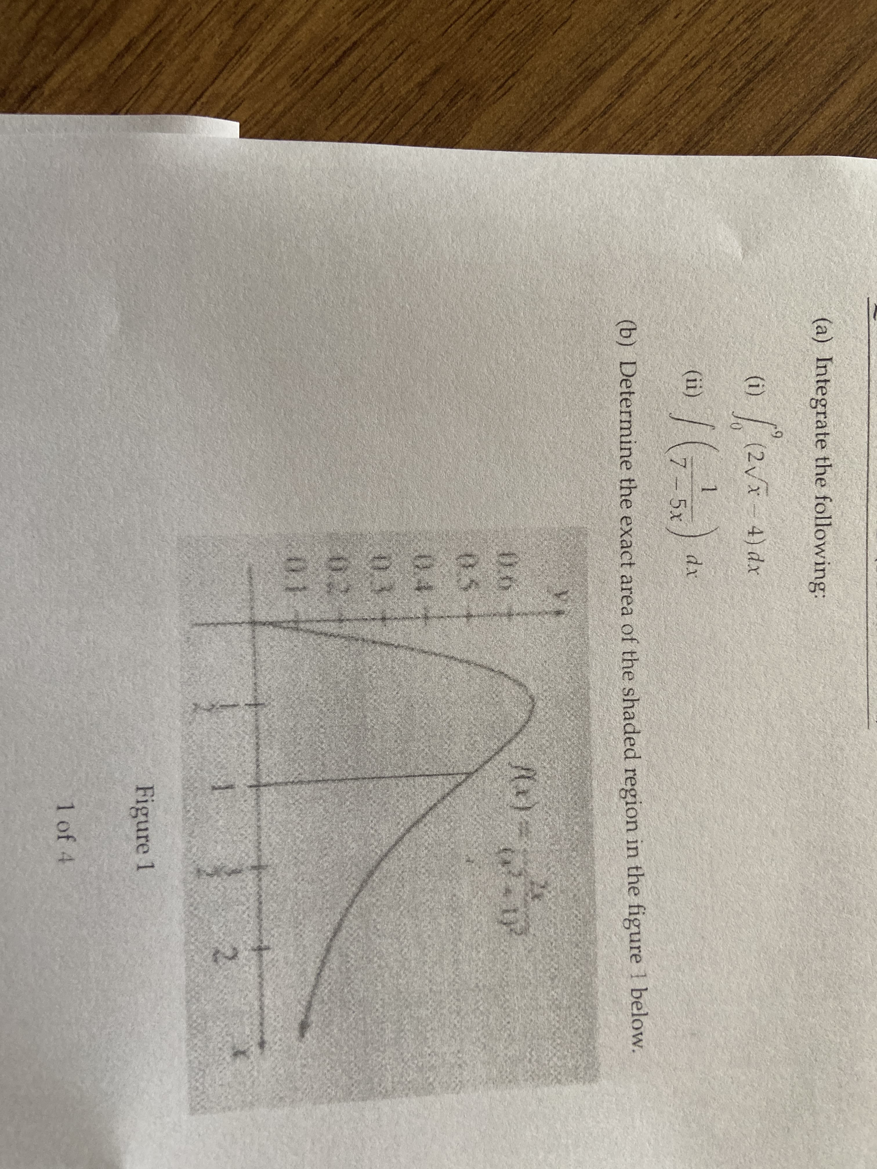 (a) Integrate the following:
6.
(i)
(2Vx- 4) dx
1
(ii)
7-5x
