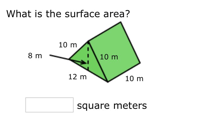 What is the surface area?
8 m
10 m
12 m
10 m
10 m
square meters