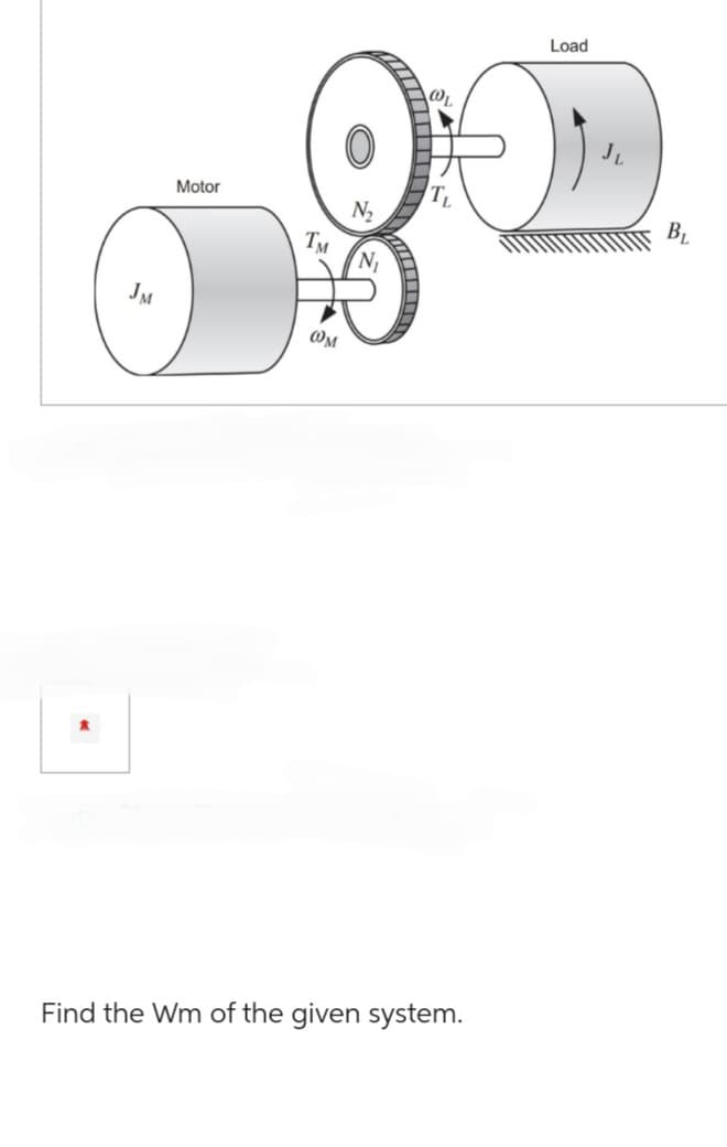 JM
Motor
TM
Ом
N₁
Load
Or
@L
Find the Wm of the given system.
BL