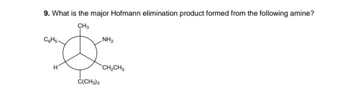 9. What is the major Hofmann elimination product formed from the following amine?
CH3
CHs-
NH2
CH,CH,
Č(CH3)3
