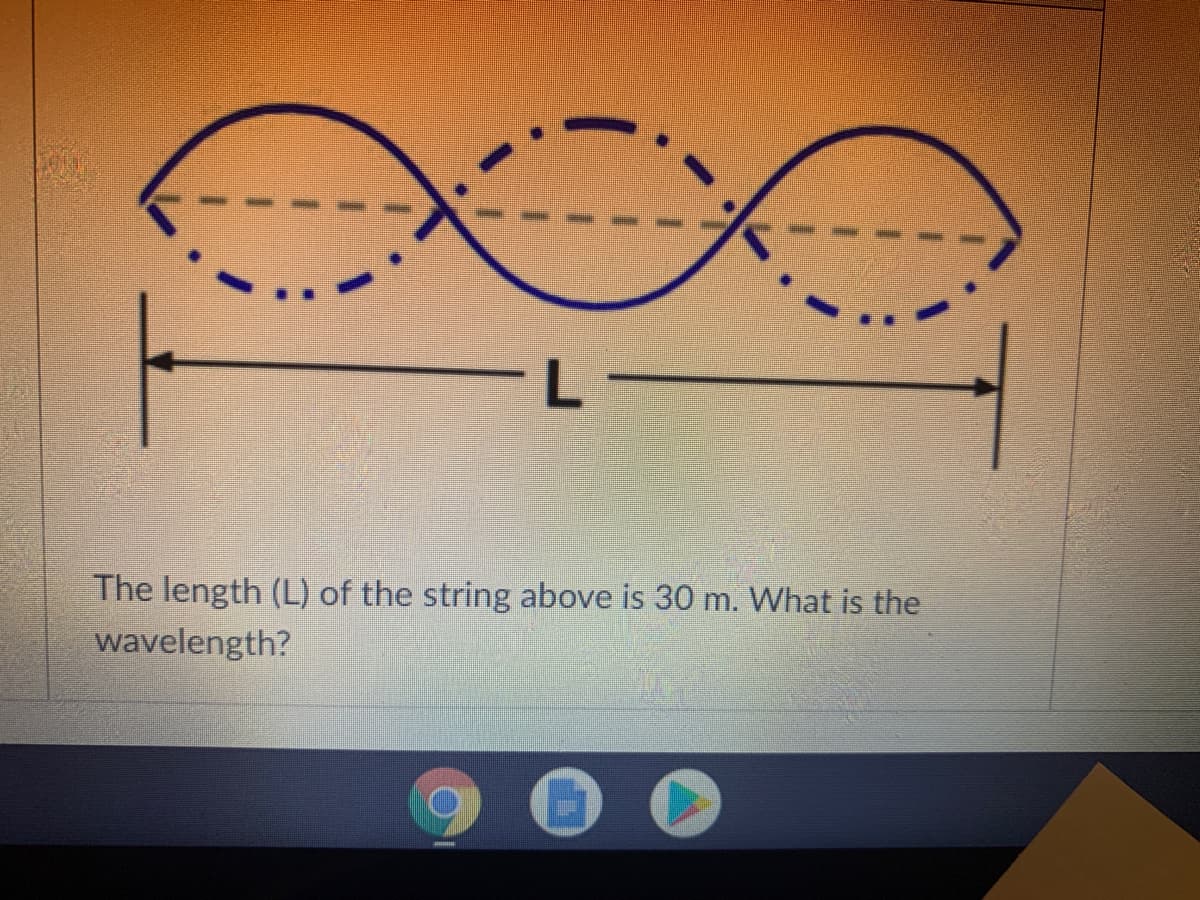 The length (L) of the string above is 30 m. What is the
wavelength?
