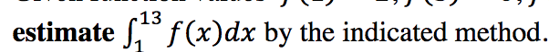 -13
estimate f" f (x)dx by the indicated method.
