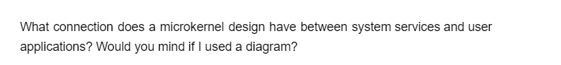 What connection does a microkernel design have between system services and user
applications? Would you mind if I used a diagram?