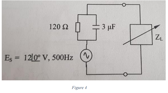 120 2
3 µF
ZL
Es = 12 0° V, 500HZ
%3D
Figure 4
