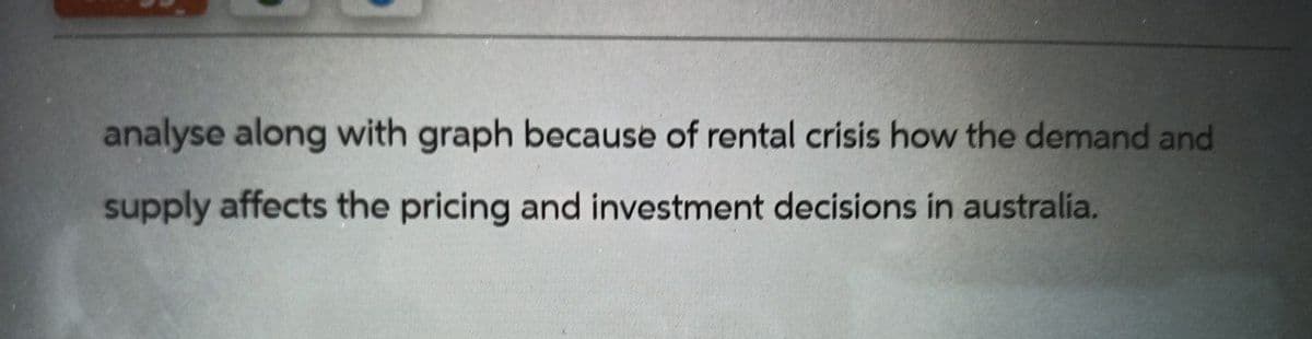 analyse along with graph because of rental crisis how the demand and
supply affects the pricing and investment decisions in australia.