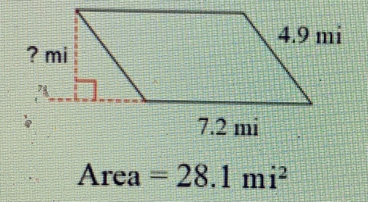 ? mi
7.2 mi
4.9 mi
Area = 28.1 mi²