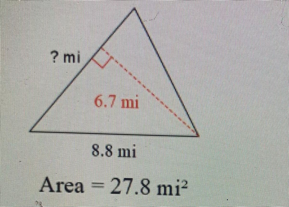 ? mi
6.7 mi
8.8 mi
Area = 27.8 mi²