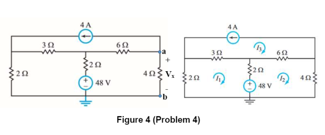 4 A
4 A
3Ω
6Ω
62
+
322
403 Vx
322
403
48 V
48 V
Figure 4 (Problem 4)
