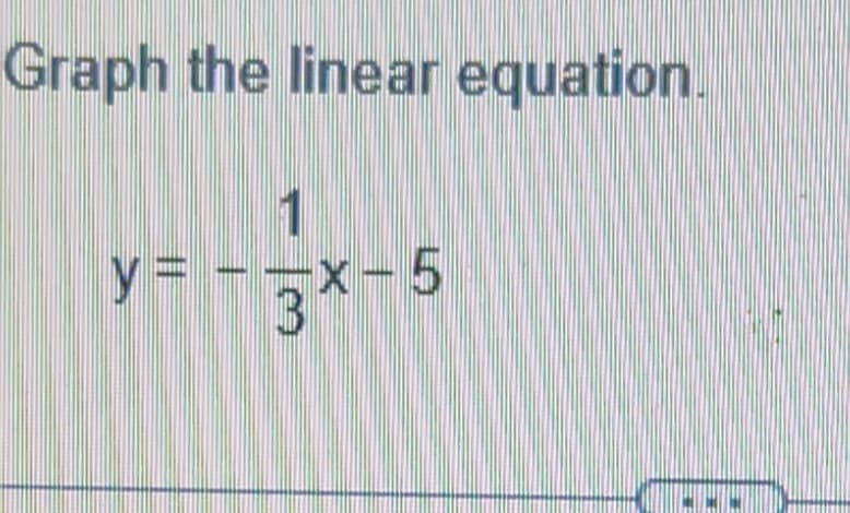 Graph the linear equation.
T
y=-3X¯
x-5