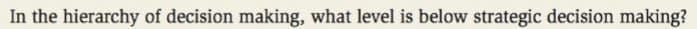In the hierarchy of decision making, what level is below strategic decision making?

