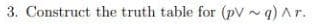 3. Construct the truth table for (pV ~ q) Ar.
