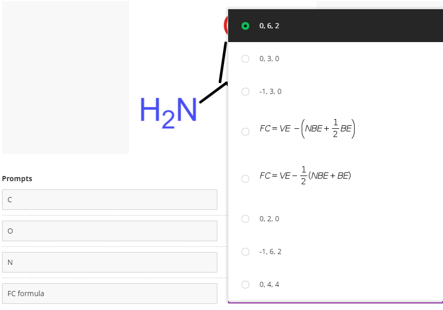 O 0,6, 2
0, 3, 0
-1, 3, 0
H2N°
FC = VE
NBE +
BE
1
FC = VE -(NBE + BE)
2
Prompts
O 0, 2, 0
-1, 6, 2
0, 4, 4
FC formula
