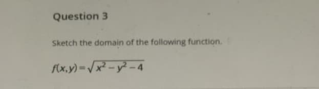 Sketch the domain of the following function.
f(x,y) =/x - y -4
%3D
