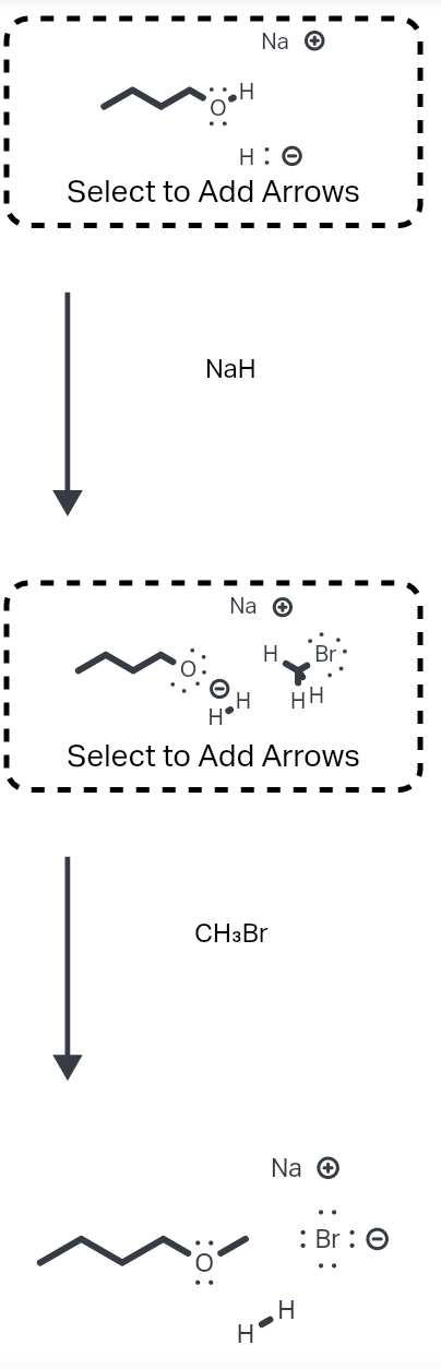 Na O
• :H
H: 0
Select to Add Arrows
NaH
Na O
H
Select to Add Arrows
CH3Br
Na O
: Br : 0
