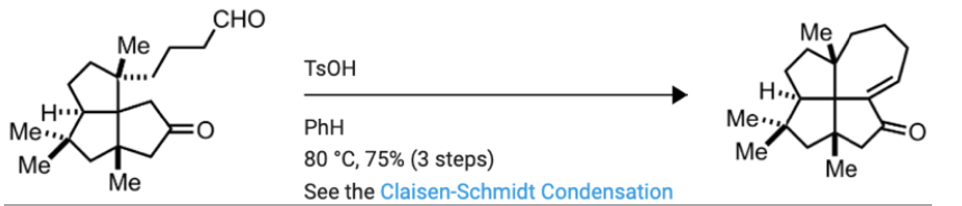 СНО
Ме
Ме
TSOH
....
Me,
Me
Me.
PhH
Me
80 °C, 75% (3 steps)
Ме
Ме
See the Claisen-Schmidt Condensation
