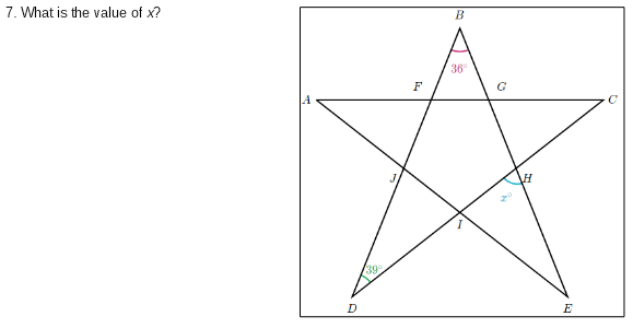 7. What is the value of x?
36
F
G
39
D
E
