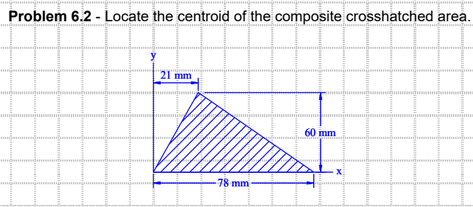 Problem 6.2 - Locate the centroid of the composite crosshatched area.
21 mm
A
78 mm
mmmmm
60 mm
------
Smmmm